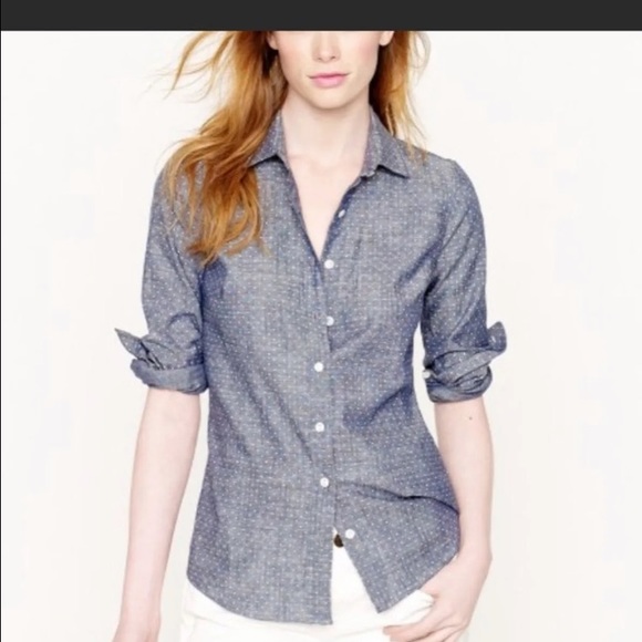 J. Crew Tops - J. Crew Polka Dot Chambray Shirt